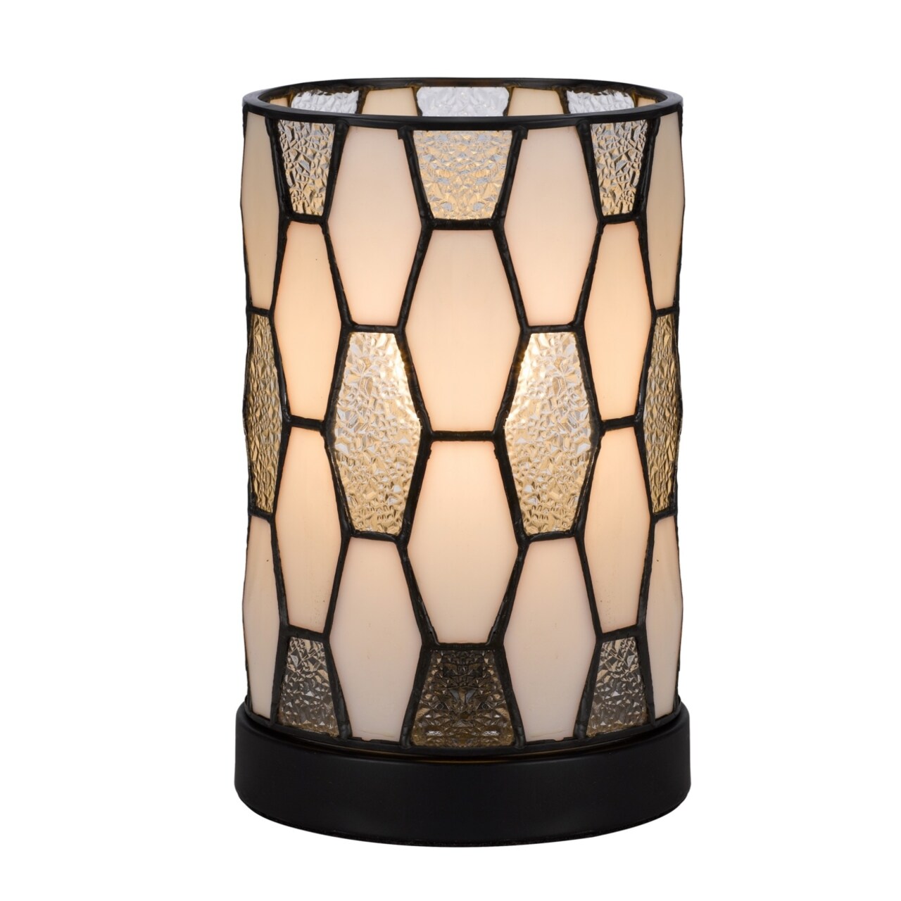 Saltoro Sherpi Eli 9 Inch Accent Lamp, Hand Painted Cylinder Tiffany Style Shade, Bronze-